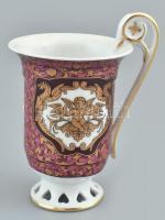 China díszes porcelán, talpas csésze, jelzett, kopott, d:11,5cm