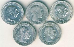 Ausztria 1893-1916. 1K Ag (5x) mind klg évszámmal T:2,2/3,3