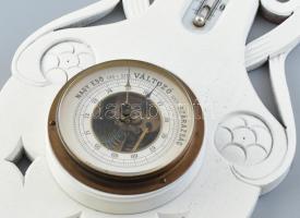 Szecessziós fali barométer és hőmérő, fa, kopott, 49x20cm