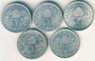 Ausztria 1893-1916. 1K Ag (5x) mind klg évszámmal T:2,2/3,3