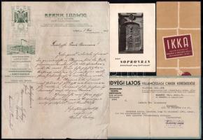 cca 1900-1948 vegyes papírrégiség tétel, 12 db: számla, okmány és levél tétel, többféle cégtől (Orio...