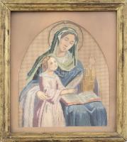 1830 körül, dekoratív üvegezett kopott keret, benne Mária és Jézus gyöngygobelin. 26x22cm
