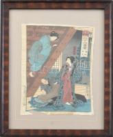 Toyohara KUNICHIKA (1835 - 1900): Ghésák. Színes fametszet, papír. Sérült. Üvegezett fakeretben. 23x17,5cm