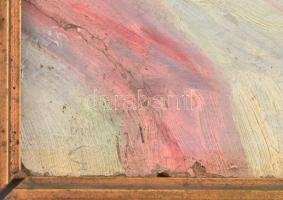 Olvashatatlan jelzéssel: Unicum-os csendélet. 1910 körül. Olaj, karton. sérült. Kopott, sérült keret...