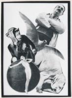 cca 1940 előtti kollázs, ismeretlen művész alkotásának későbbi prezentációja miniatűr fotón, 5,5x3,7 cm