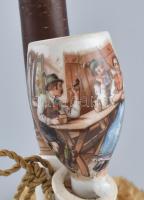 Régi pipa, porcelán, fa szaru, h:25cm