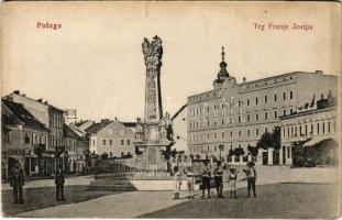 Pozsega, Pozega; Trg Franje Josipa / Ferenc József tér, üzletek / square, shops. B.W. Wien IX/1. 172. (EK)