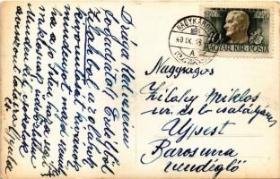 1940 Nagykároly, Carei; Cinema Carol / Károly mozi, ökrös szekerek / cinema, ox carts. photo (EK)