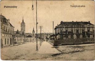 Petrozsény, Petrosani; Templom utca / street view, church (EB)