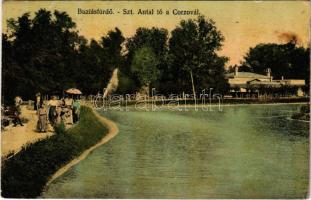 1908 Buziásfürdő, Baile Buzias; Szent Antal tó a korzóval. Francz József kiadása / lake, promenade (EK)
