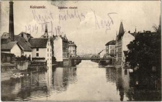 1914 Kolozsvár, Cluj; Szamos részlet, híd. Schuster Emil kiadása / Somes riverside, bridge (EK)