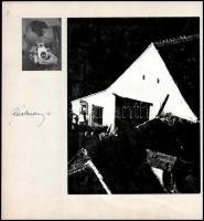 1964 Id. Rácz Endre (1912-1996) győri fotóművész aláírt vintage alkotása albumlapra felragasztva + az alkotó önarcképe, a fényképek a Gyulán megrendezett, nyári fotóművészeti alkotótelepen készült, 24x18 cm és 7x5,4 cm
