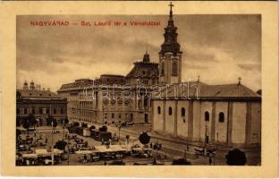 Nagyvárad, Oradea; Szent László tér, városháza, piac, gyógyszertár, üzletek / square, town hall, market, pharmacy, shops (EK)