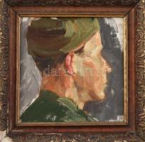 Jelzés nélkül: Katona portré. Olaj, vászon. Dekoratív, sérült fa keretben. 10,5x9 cm