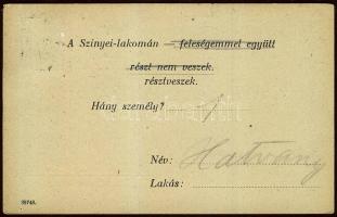 1926 Hatvany Lajos báró, mecénás aláírása a Szinyei Társaság meghívóján