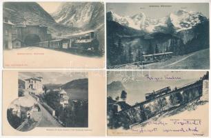 HEGYI VASUTAK - 4 db régi külföldi képeslap, gőzmozdonyokkal / MOUNTAIN RAILWAYS - 4 pre-1945 European postcards with locomotives