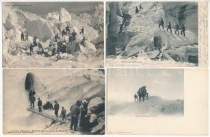 HEGYMÁSZÁS - 4 db régi svájci képeslap, téli sport / MOUNTAIN CLIMBING - 4 pre-1945 Swiss postcards, winter sport