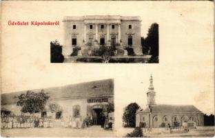 Kápolnás, Capalnas; Mocsonyi-Teleki kastély, templom, Taussig G. és Társa üzlete és saját kiadása / castle, church, publishers shop (kis szakadás / small tear)