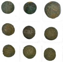 Római Birodalom 9xklf Br érme a III-IV. századból, közte Maximianus, Licinius, Aurelianus, Tacitus, Diocletianus T:2-3 Roman Empire 4xdiff Br coins from the 3rd-4th Century, within Maximian, Licinius, Aurelian, Tacitus, Diocletian C:XF-F