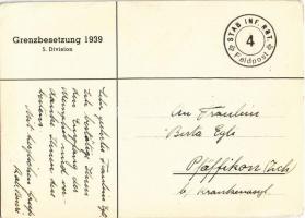 1939 Grenzbesetzung 5. Division. 4. Stab Inf. Rgt. Feldpost / Swiss flag litho