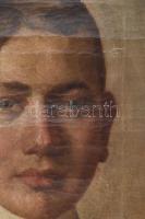 Hollós-Holczer Károly (1873-?): Fiú portré. Olaj, vászon, jelzett. Vakráma nélkül, feltekerve, sérül...