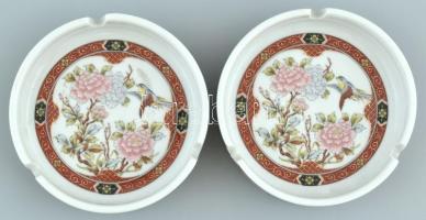 2db kínai hamutál, matricás porcelán, jelzett, kopott d:11,5cm