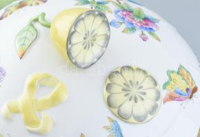 Herendi Viktória mintás leveses tál, kézzel festett, jelzett, kopásnyomokkal, d:27cm, m:20cm