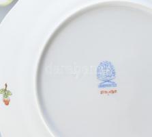 Herendi Viktória mintás süteményes készlet, kézzel festett, jelzett, kopásnyomokkal