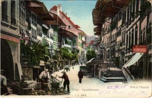 1905 Thun, Hauptstrasse / main street, Bazar E. Urfer, Wegmann Coiffeur, shops