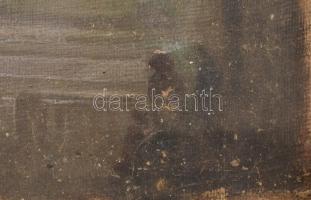 Olvashatatlan jelzéssel (Péczely Antal?): Templombelső hívőkkel. Olaj, vászon. Vakráma nélkül, felte...