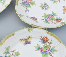 Herendi Viktória mintás 6db lapostányér, kézzel festett porcelán, jelzett, kopásnyomokkal