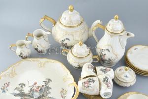Rosenthal aranyozott életjelenetes teás, mokkás és süteményes készlet, jelzett, kopásnyomokkal