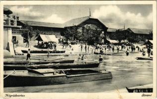 1941 Verőce, Nógrádverőce; Strand, csónakok, fürdőzők (EB)