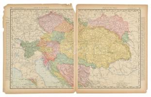 cca 1910 Ausztria-Magyarország térképe / Map of Austria-Hungary két lapból 50x31 cm Szélén sokféle adattal, széle kissé sérült