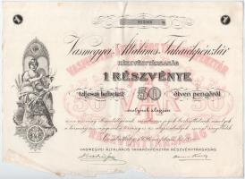Szombathely 1926. "Vas Megyei Általános Takarékpénztár" névre szóló részvény 50P-ról (2x) ...
