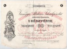 Szombathely 1926. "Vas Megyei Általános Takarékpénztár" névre szóló részvény 50P-ról (2x) ...