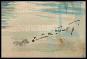 Olvashatatlan jelzéssel (Edvi Illés Ödön?): Vízparti táj. Akvarell, papír, 26,5x19,5 cm