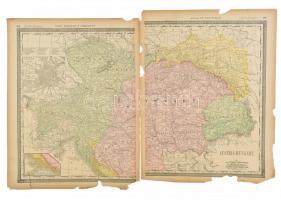 cca 1910 Ausztria-Magyarország térképe / Map of Austria-Hungary két lapból 50x31 cm széle kissé sérült