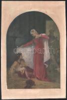 Liezen-Mayer Sándor (1839-1898) festménye után: Magyarországi Szent Erzsébet. Nyomat, papír, kissé sérült, Jelzett a nyomaton nyomtatva. 28,5x20 cm