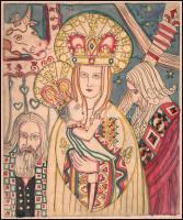 Olvashatatlan jelzéssel: Jézus születése, 1934. Színezett rézkarc, papír, próbanyomat, 25x21 cm