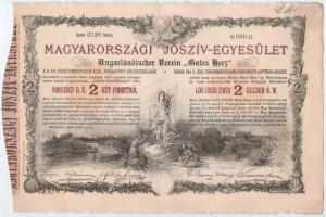 Budapest 1888. "Magyarországi Jószív-Egyesület" sorsjegykölcsön 2Ft-ról, szárazpecséttel + Budapest 1906. "Pesti Hazai Első Takarékpénztár-Egyesület" 100K-ról szóló nyereménykötvénye, szárazpecséttel T:III