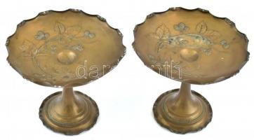 Szecessziós talpas fém kínáló, kopott, jelzés nélkül, m:14cm