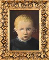 Jelzés nélkül: Gyerek portré. Olaj, karton. Dekoratív, kissé sérült fa keretben. 26,5x20,5 cm