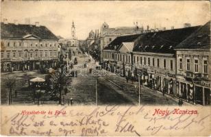 1905 Nagykanizsa, Erzsébet tér, Fő út, piac, Singer József és társa és Rosenberg Manó üzlete (EK)