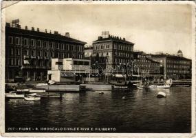 1938 Fiume, Rijeka; R. Idroscalo civile e riva E. Filiberto / Hidrpolán kikötő / Hydroplane port, seaplane (EK)