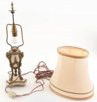 Kosfejes alabástrom lámpa, bronz veretekkel, új ernyővel, kopott, m:45cm