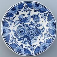 Delft jelzett fajansz tányér, kopott, d:24cm