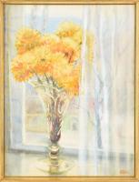 Mühl Aladár (1902-1981): Virág. Akvarell, karton, jelzett. Kissé kopott fa keretben, 65×49,5 cm