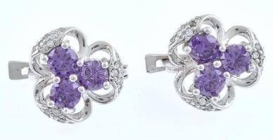 Ezüst(Ag) lila köves fülbevalópár, jelzett, d: 1,6 cm, bruttó: 6,78 g