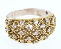 Aranyozott ezüst(Ag) gyűrű kövekkel, jelzett, méret: 58, bruttó: 6 g